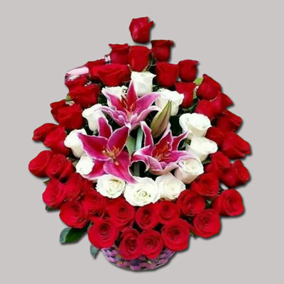 "Flower Basket with Roses and Lilies - Click here to View more details about this Product